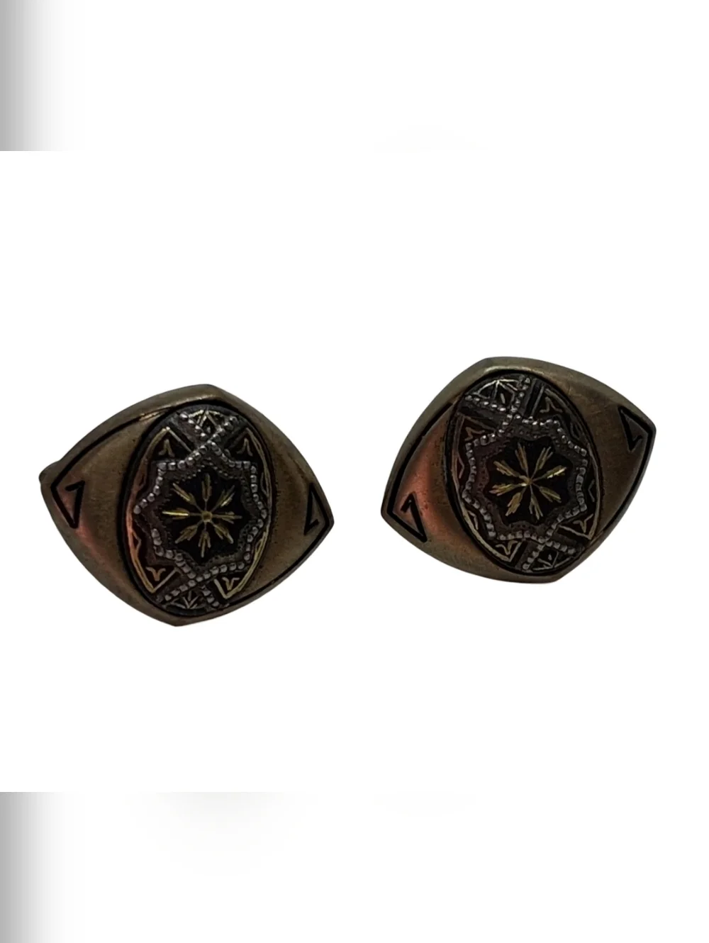 Vintage SWANK Silver Tone & Gold Tone Etched Starburst Cufflinks - Mid Century